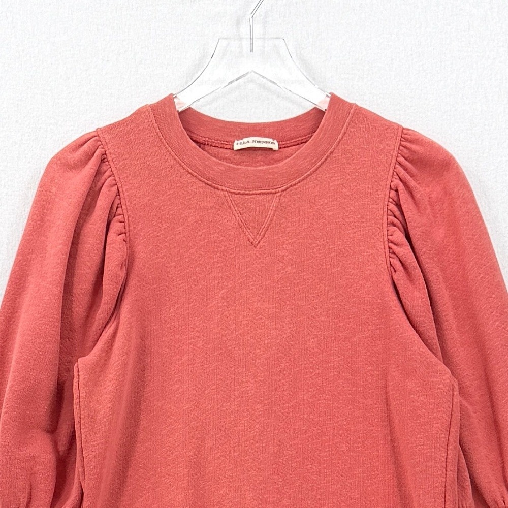 Ulla Johnson Sweatshirt Women Large Coral Pink Puff Sleeve Cotton Crewneck - Picture 5 of 12